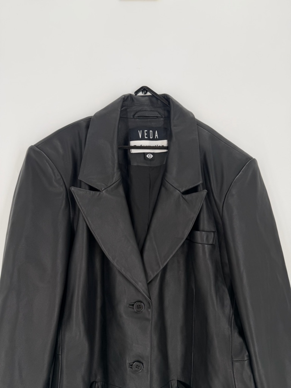 Veda X Reformation Hal Fitted Leather Black Blazer Jacket